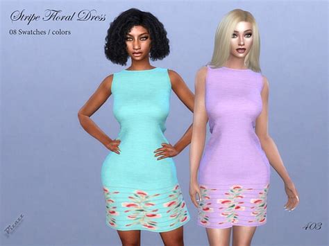Stripe Floral Dress By Pizazz From Tsr • Sims 4 Downloads
