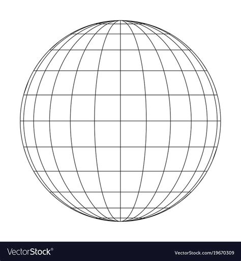 Front View Of Planet Earth Globe Grid Of Meridians And Parallels Or