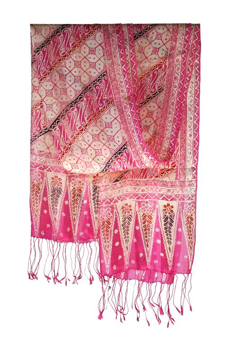 Hand Crafted Batik Silk Patterned Scarf From Indonesia Pink Fantasy Novica