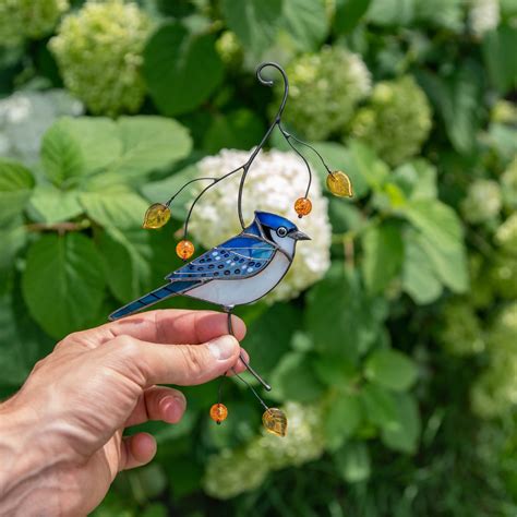 Blue Jay Stained Glass Bird Suncatcher Mothers Day T Modern Etsy