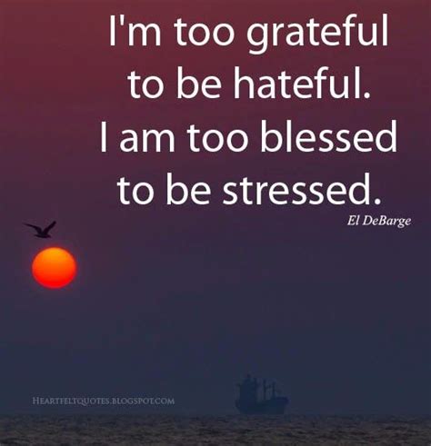 The time to relax is when you don't have time for it. much of the stress that people feel doesn't come from having too much to do. Heartfelt Quotes: I'm too grateful to be hateful. I am too blessed to be stressed.~ El DeBarge ...