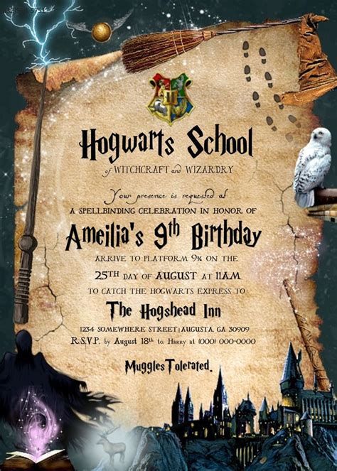 Harry Potter S School Birthday Party Poster With An Owl And Hogwarts Scroll
