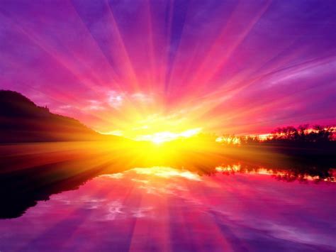 Violet Orange Sunset Colorful Sunlight Lake Golden Glow