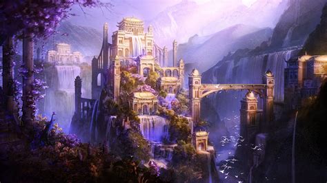 4561404 Castle Fantasy Art Shangri La Waterfall City