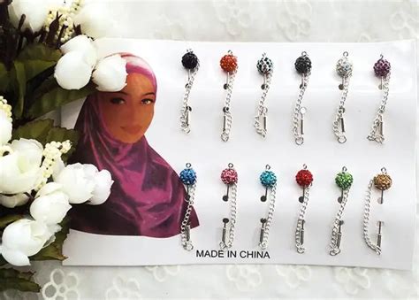 Hijab Pins Brooches Wholesale 12pcs Flower Crystal Muslim For Women