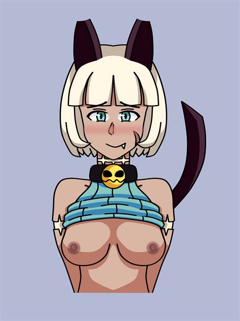 Rule 34 1girls Bell Collar Blue Background Blue Eyes Blush Bob Cut Breasts Cat Ears Cat Tail