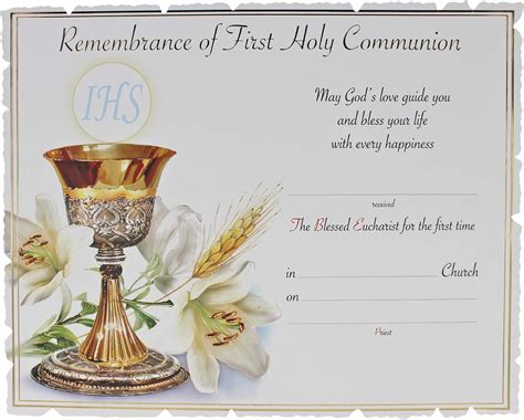 Remembrance Of First 1st Holy Communion Certificate Uk