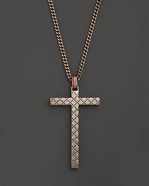 Gucci Sterling Silver And Enamel Diamante Necklace With Cross Pendant