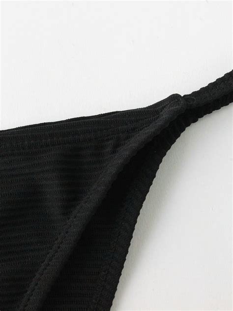 Tie Halter Neckline Textured Thong Bikini Set Sheinsheinside