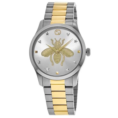 Gucci G Timeless 38mm Silver Bee Dial Two Tone Steel Womens Watch