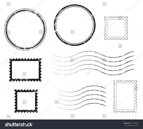 Set Of Postal Stamps And Postmarks Black Isolated On White Background