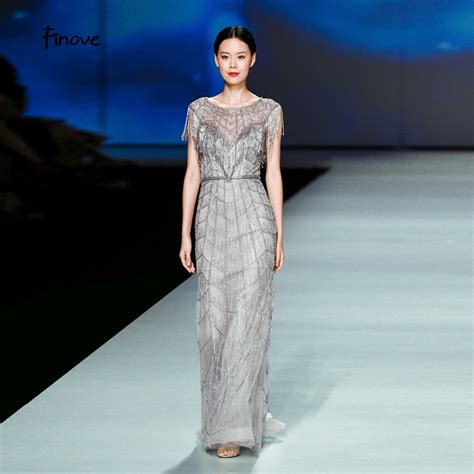 Finove Evening Dresses 2020 New Arrivals Luxury Grey With Fully Beaded