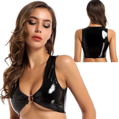 Women Pu Leather Crop Top Vest Spaghetti Straps Cami Tank Tops Camisole Clubwear Ebay