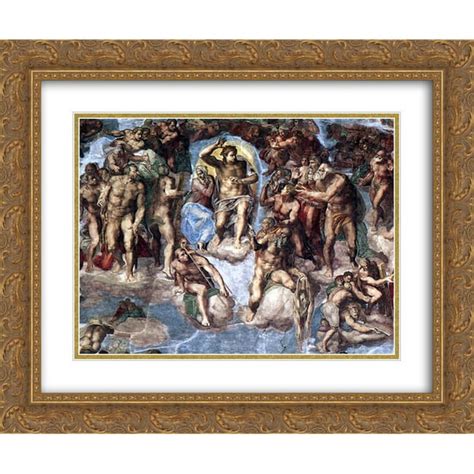 Michelangelo 2x Matted 24x20 Gold Ornate Framed Art Print The Last Judgement [detail