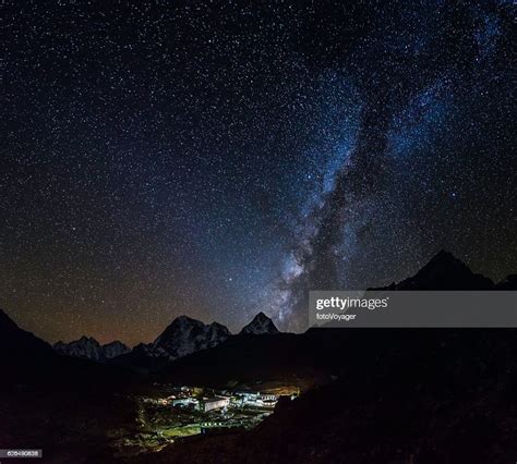 Milky Way Stars Shining Over Sherpa Village Himalaya Mountains Nepal