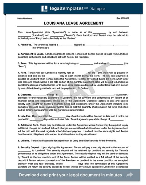 Printable Louisiana Residential Lease Agreement Printable Templates