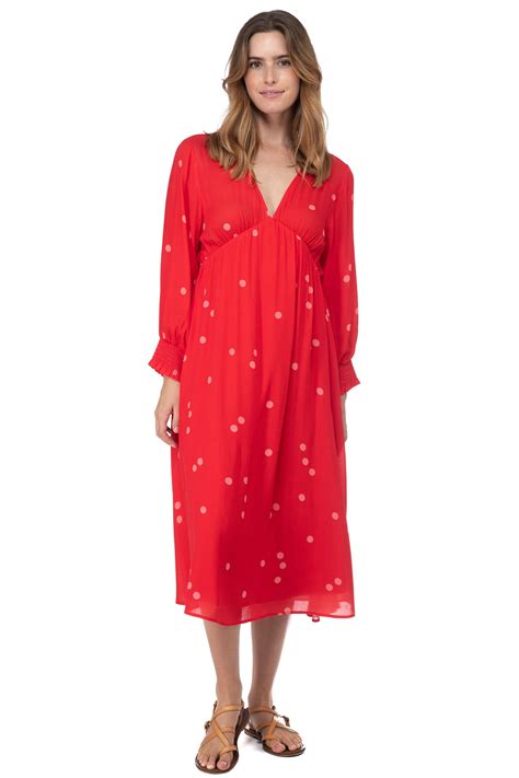 Red Polka Dot V Neck Long Sleeved Midi Dress Etsy Uk