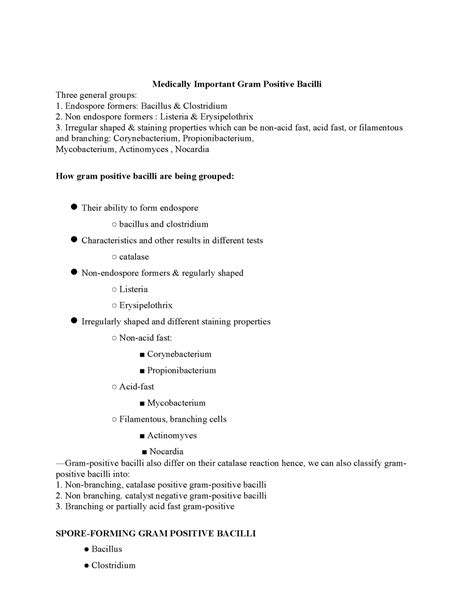 Medically Important Gram Positive Bacilli Part 1 Medically Important Gram Positive Bacilli