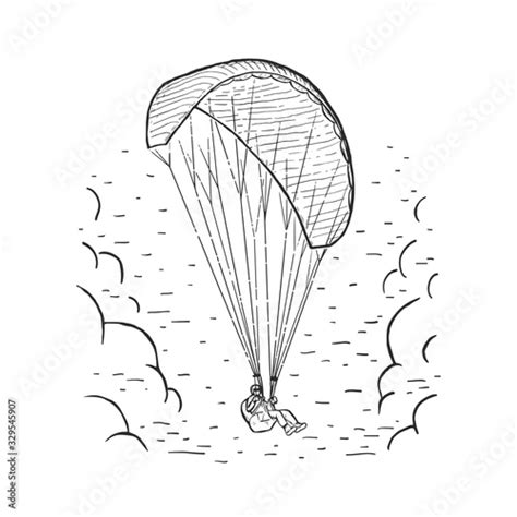 Vector Paraglider Sketch Illustration With Hand Drawn Skydiver Flying