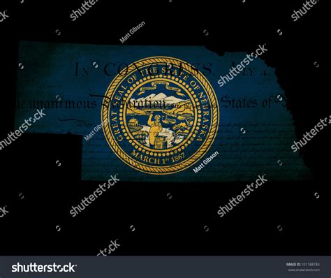 Usa American Nebraska State Map Outline With Grunge Effect Flag Insert