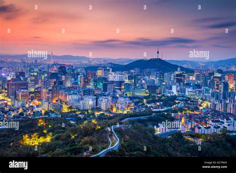 Seoul Cityscape Image Of Seoul Downtown During Summer Sunrise Stock
