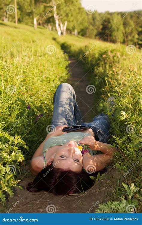 Woman Lying In Field Stock Photo Image Of Relaxes Details