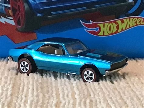 Hot Wheels Redlines 1968 Custom Camaro Us Medium Blue Tabbed Base Ebay