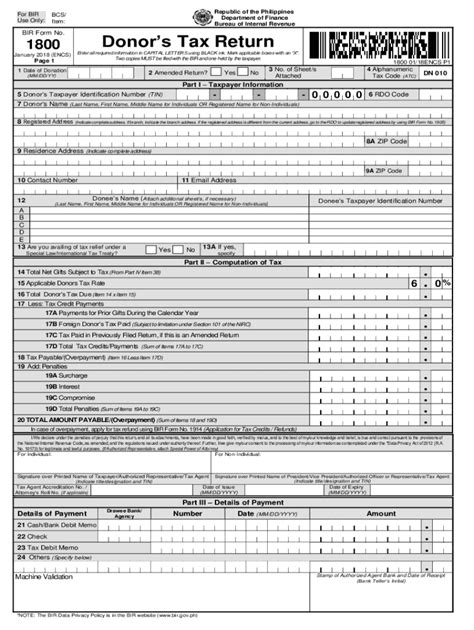 PH BIR Form 1800 2018 2021 Fill And Sign Printable Template Online