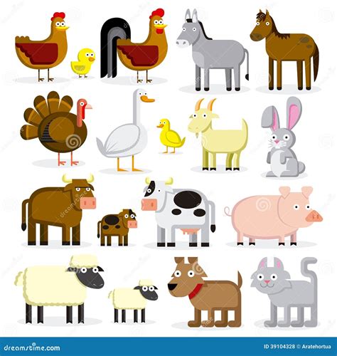 Set Of Different Cartoon Farm Animals Isolated Stock Illustration