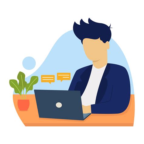 Businessman Working At Workplace Young Man Work On The Computer Vector Illustration Buy It On