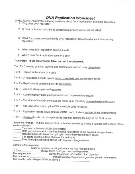 Dna strucuture and replication structure of dna and. Dna Structure and Replication Worksheet Answers Key ...