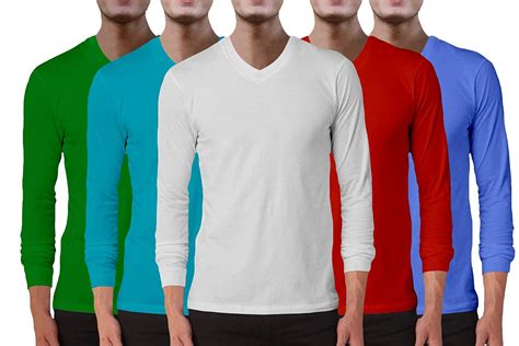Buy Mens V Neck Long Sleeves Cotton T Shirts In Combo Pack Of 5 With