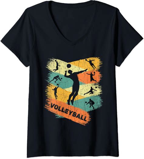 Damen Retro Volleyball Shirt Vintage Grafik Volleyball Spieler T Shirt Mit V Ausschnitt Amazon