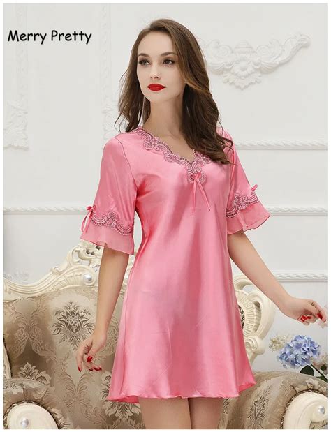 Merry Pretty Women Nightwear Long Robe Pink Silk Robe Woman Nightwear Gown Satin Kimono Robes