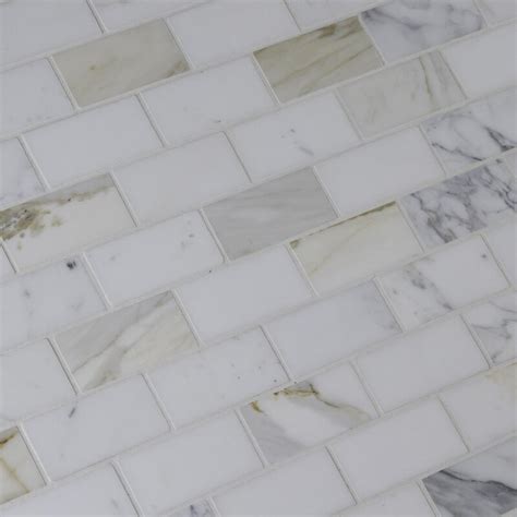 Msi Calacatta Gold Mounted 2 X 4 Marble Subway Tile In White