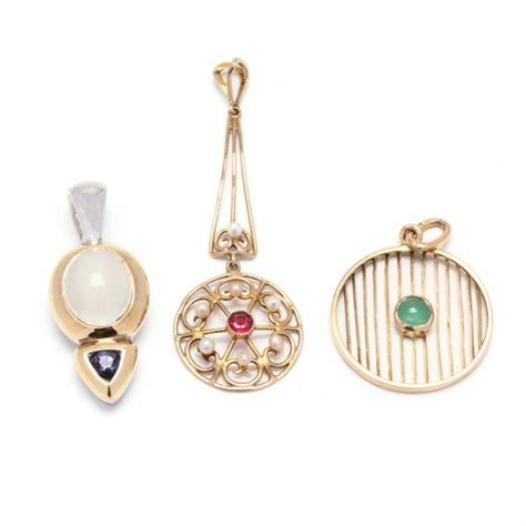 Three Gold And Gem Set Pendants Lot 2017 Estate Jewelry And Silver