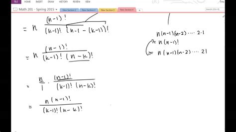 Algebraic Proof Of K C N K NC N 1 K 1 YouTube