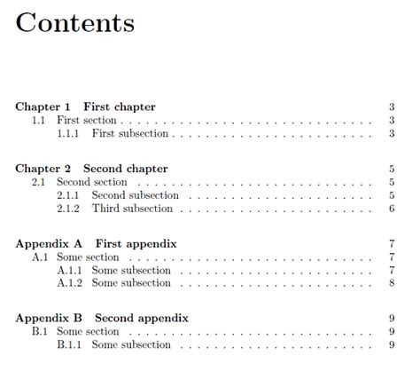Custom Table Of Contents With Appendices How To Get Chapter And