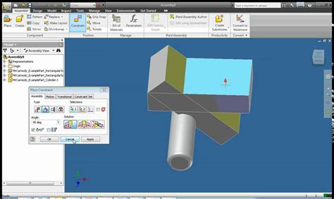 Autodesk Inventor 2010 Lesson 17 Create Assembly Using The Angle And