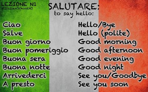 Vocabolario Italian Greetings Saluti Learning Italian Italian