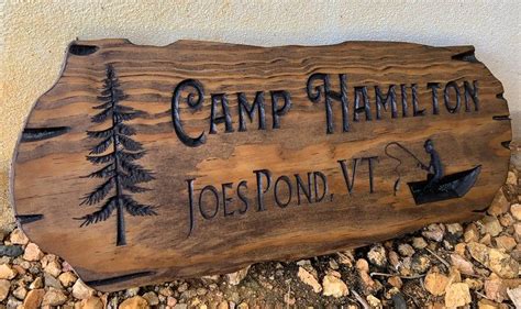 Outdoor Signs Wooden Carved Cabin Sign Pine Trees Custom Etsy