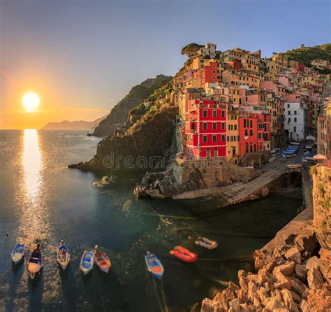 Mediterranean Sea Colorful Boats And Houses Riomaggiore In Cinque