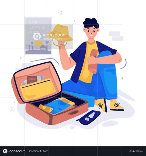 Best Premium Boy Packing His Suitcase Illustration Download In Png