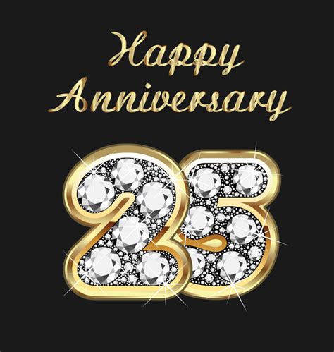 Happy 25 Anniversary Gold With Diamonds Background Vector Free Download