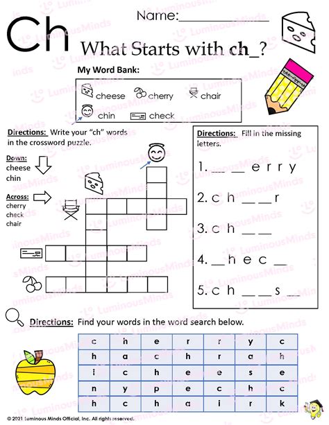 Reading Comprehension Worksheets What Starts With Ch