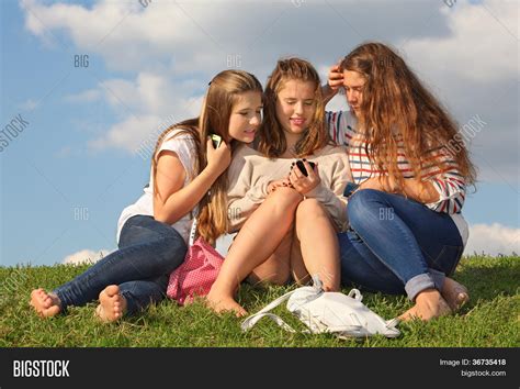 Three Girls Sit On Image And Photo Free Trial Bigstock