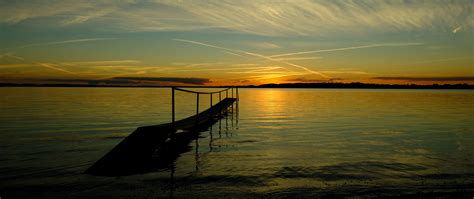 Download Wallpaper 2560x1080 Bridge Sea Sunset Horizon River Pier