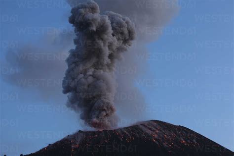 Indonesia Sumatra Krakatoa Volcano Erupting Stock Photo