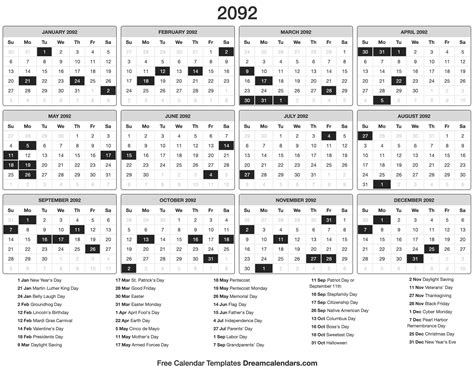 2092 Calendar