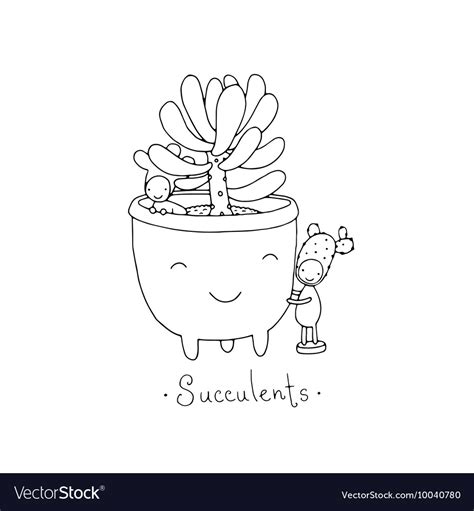 Cartoon Cute Succulents In Pot Royalty Free Vector Image